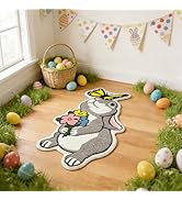 Shovagy Easter Bathroom Rug Spring Bunny Bath Mat Cute Rabbit Floral Tufted Soft Absorbent Quick ...