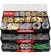 JACKSON PALMER 1,800 Piece Picture Hanging, Wall Anchor &amp; Nail Assortment Kit (3 Trays)