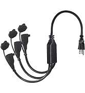 18 Inch Outdoor Power Extension Cord 3 Way Splitter- 1 to 3 Splitter Outlet Power Cable Black SJT...