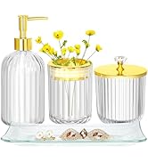 Bathroom Accessories Set, 4Pcs Clear and Gold Glass Bathroom Accessories Sets Complete w/Lotion S...