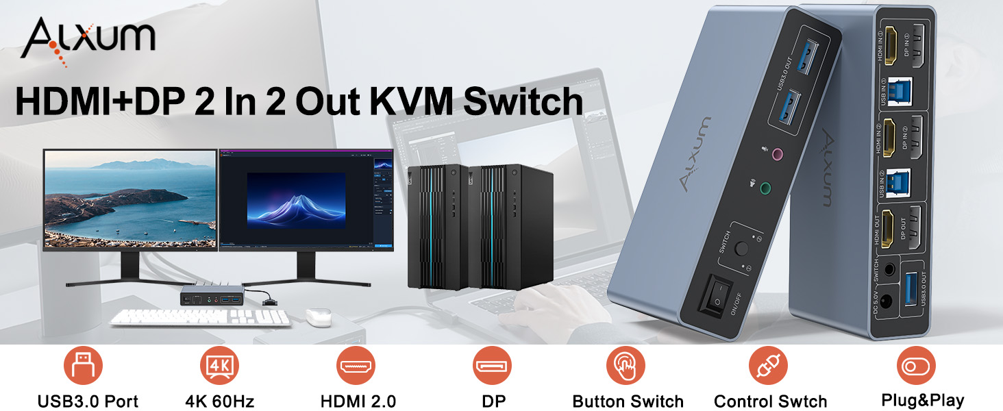 Alxum hdmi dp 2 in 2 out kvm switch