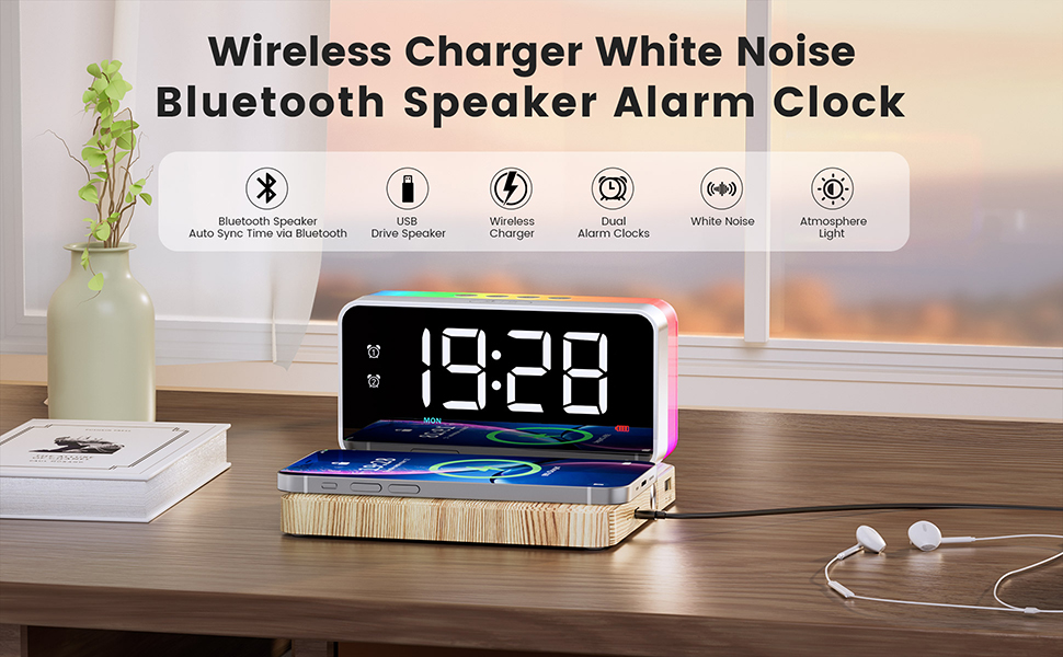 alarm clock speaker wireless charger,bluetooth alarm clock,alarm clock for teens,teen bedroom