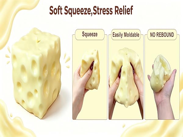 Cheese-Shaped Coconut Oil Stress Squishy Ball-Soft Jelly with a Bubblegum Texture,Slow-Rising Fidget