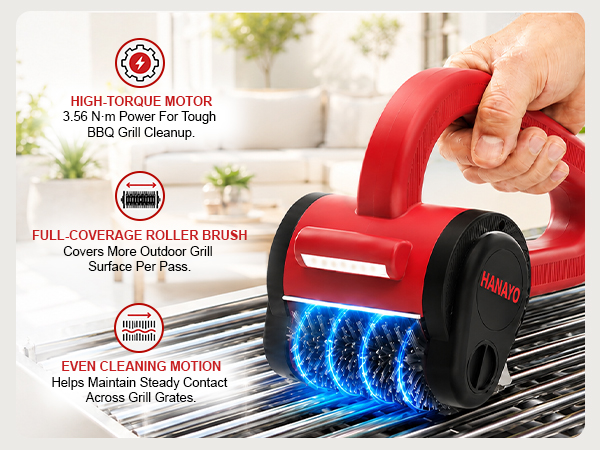 HIGH-TORQUE MOTOR, FULL-COVERAGE ROLLER BRUSH, EVEN CLEANING MOTION.