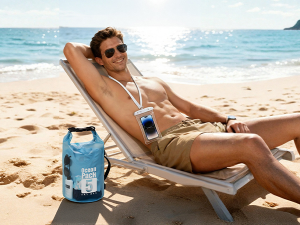 TILYMOL dry bag for beach use, helping store phones, towels, keys, snacks, and small essentials