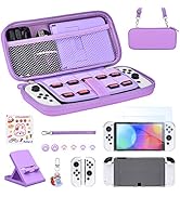Younik Switch OLED Accessories Bundle, 17 in 1 Purple Switch Oled Accessories Kit for Girls Inclu...