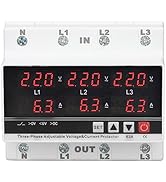 3 Phase Undervoltage Protector DIN Rail Mounted Voltage Monitoring Relay Adjustable Overcurrent P...