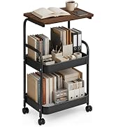 Booklov 3 Tier Rolling Cart, Metal Utility Storage Cart with Wheels, Black | Multi-use Organizer ...