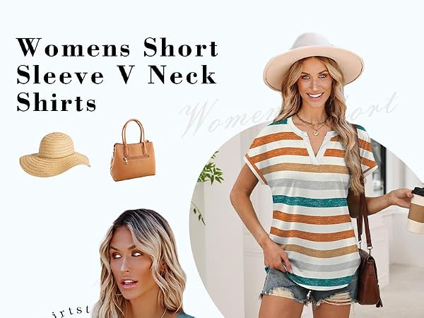 womens short sleeve v neck shirts