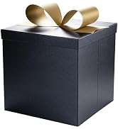 LaRibbons Large Gift Boxes with Lids, 10x10x10 Inches Black Square Foldable Gift Boxes for Birthd...