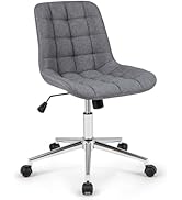 Giantex Armless Office Chair, Modern Fabric Vanity Chair with Wheels &amp; Adjustable Height, 360° Ro...