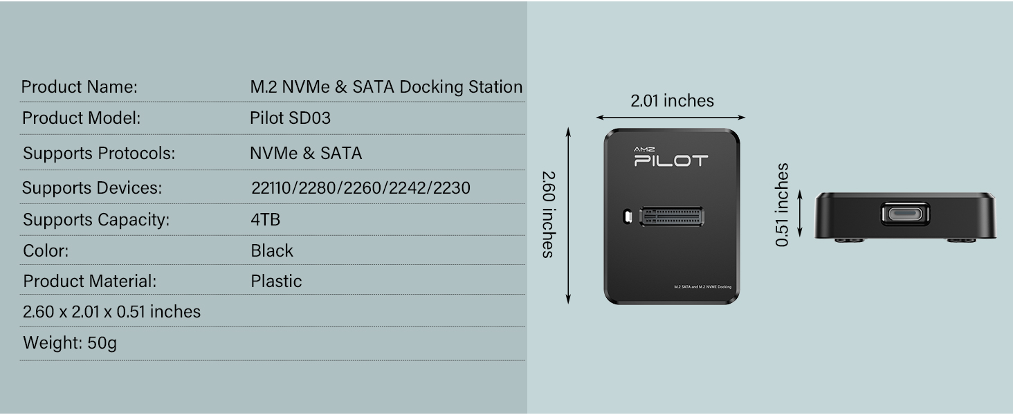 Compact and portable M.2 adapter size 2.60 x 2.01 x 0.51 inches for office and business travel.