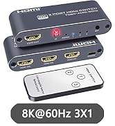 8K HDMI Switch 3 in 1 Out, 3-Port HDMI Switcher Selector 8K@60Hz 4K@120Hz with Remote, 3x1 Alumin...