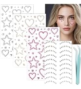 NOOEPC Adhesive Face Gems and Pearls for Makeup, 3D Heart Star Moon Shape Face Jewels, Festival J...