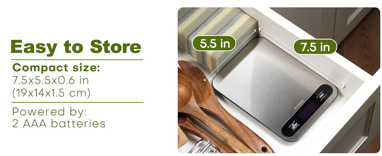 Atogou Food Scale, 33lb/ 15kg Digital Kitchen Scale with Full View LCD Display