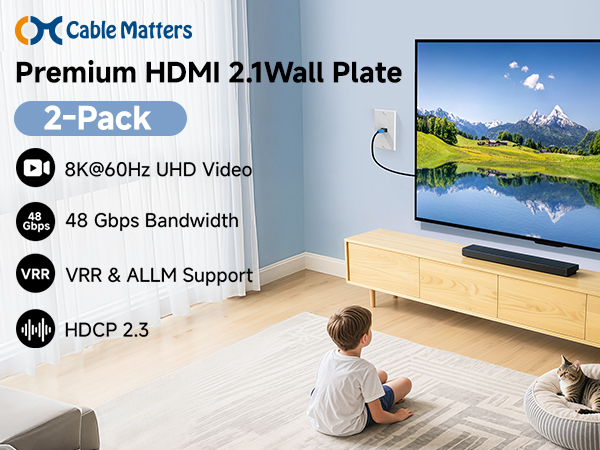 2-Pack 1-Port HDMI Wall Plate in White (4K UHD, ARC, and Ethernet Pass-Thru Support)