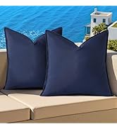 decorUhome Outdoor Waterproof Faux Linen Throw Pillow Covers 18x18 Inch Set of 2 Decorative Natur...