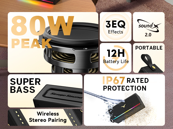 Portable Bluetooth Speakers with LED Lights