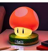 Paladone Super Mario Bros Mushroom Digital Alarm Clock with Power Up Sound and Soft Night Light G...