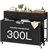 Laundry Sorter, Rolling Laundry Hamper with 4 Section Pull-Out Bags, 300L Large Laundry Basket Or...