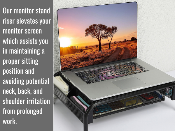 Mr. Pen- Metal Mesh Monitor Stand with Drawer, Computer Monitor Stand for Desk