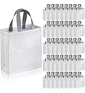Noamus 40 Pack 12"x11" Glossy Reusable Grocery Bag, Non-woven Gift Bags with Handle, Large Silver...