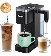 Tastyle Single Serve Coffee Maker with Built-in Detachable Milk Frother, Iced and Hot Coffee Mach...
