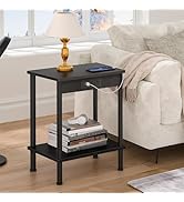 YUFAM End Table with Charging Station,Small Side Table,2-Tier Nightstand with Storage Shelf,Sofa ...