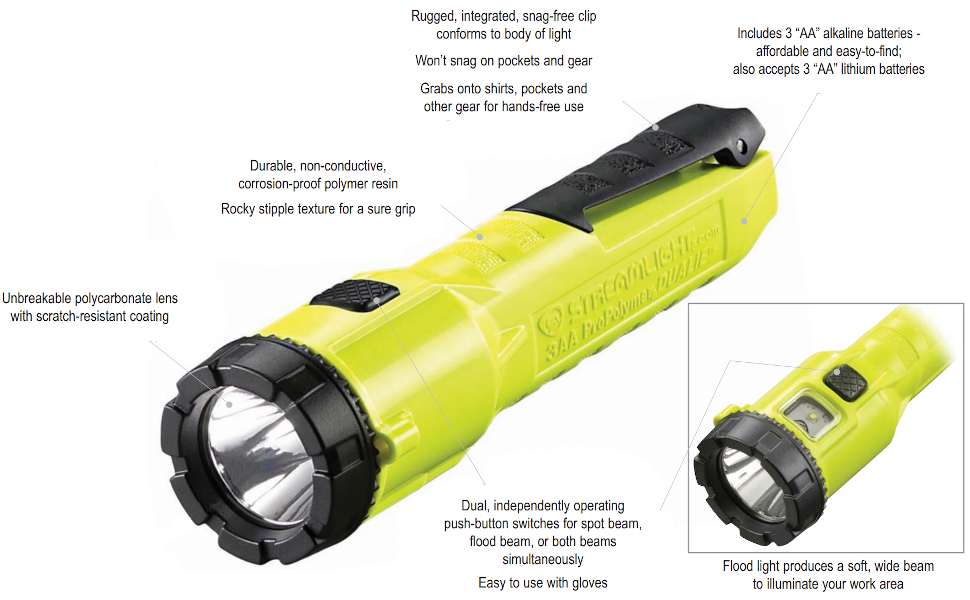 Streamlight Dualie Dual Function Intrinsically Safe AA Alkaline Battery Flashlight spot flood beam