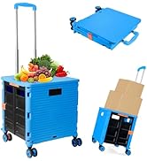 Foldable Utility Cart Folding Portable Rolling Crate Handcart Shopping Trolley Wheel Box with Lid...