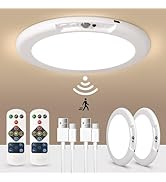 LINEWAY Rechargeable Motion Sensor Closet Light with Remote, Wireless Ceiling Light Battery Opera...