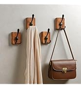 TOKCKYBL Coat Hooks Wall Mounted, 4-Pack Rustic Pine Wood Wall Hooks for Hanging Hats, Coats, Tow...