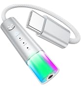 USB C to 3.5mm Adapter,USB-C Headphone Adapter Built-in Amplifier,4 Music Mode LED Light,Type C t...