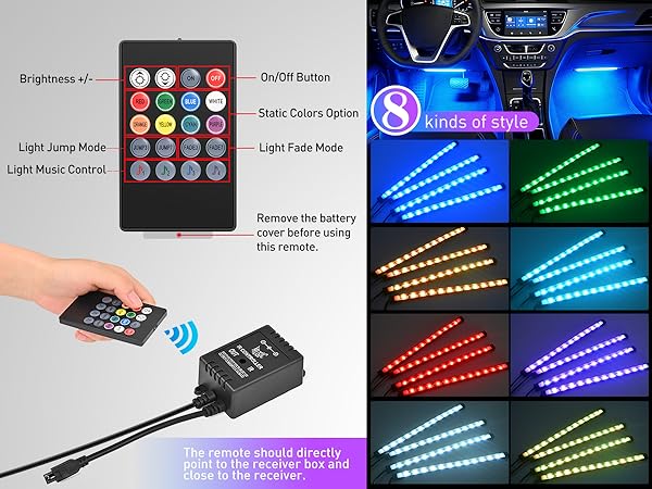 4PCS 48 LED Interior Lights DC 12V Multicolor Music Car Strip Light Under Dash Lighting Kit