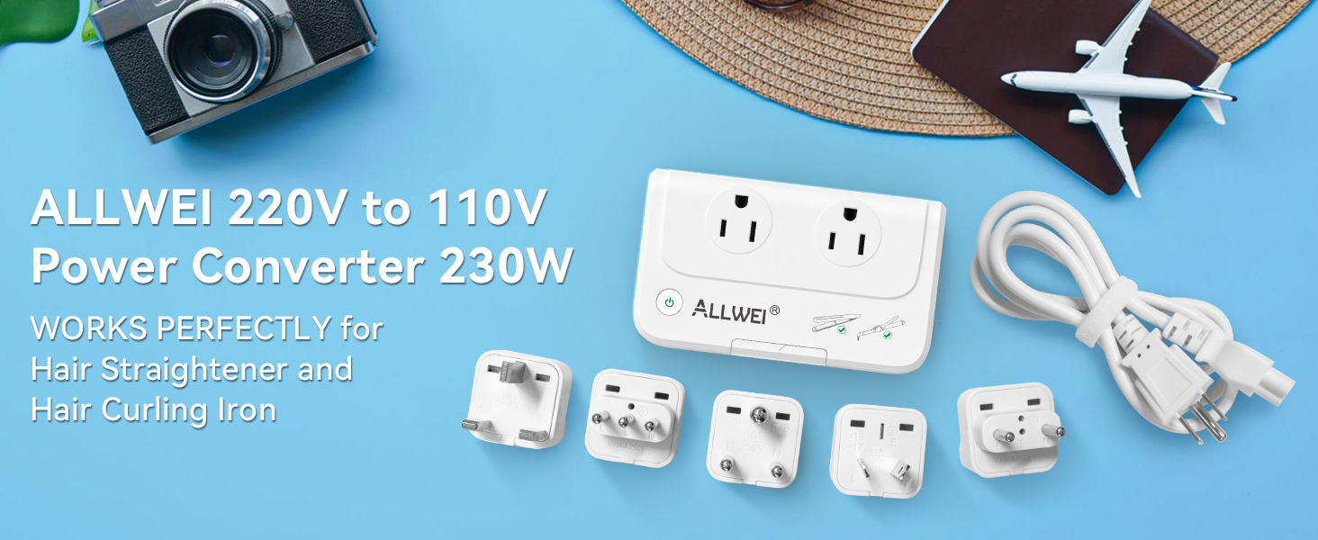 ALLWEI International Travel Adapter 220V to 110V Power Voltage Converter