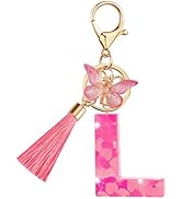 Suweibuke Colourful Cute Initial Letter Keychains for Women Girls with Tassel Butterfly, Charm fo...