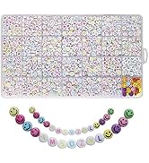 YMSDZHL Alphabet Beads A-Z 1400Pcs Letter Beads, Acrylic 4x7mm Round Letter Beads Kits, and Color...