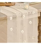 Artoid Mode Flower Pearl Champagne Gauze Table Runner 10FT, Seasonal Sheer Dining Holiday Wedding...