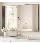 Koonmi 30x48 Inch Black Metal Framed Bathroom Mirror for Wall, Rectangle Vanity Mirror with Anti-...