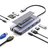 12-in-1 USB-C Hub with 10Gbps M.2 NVMe/SATA SSD Enclosure, Support 4K@60Hz HDMI,100W PD,SD/TF Car...