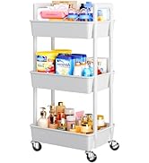 Pipishell 3 Tier Rolling Cart Organizer, Plastic Rolling Cart with Lockable Wheels &amp; Reinforced H...