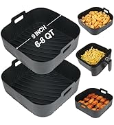 BYKITCHEN 9 Inch Square Silicone Air Fryer Liners for 6 to 8QT, Set of 2, Reusable Silicone Airfr...