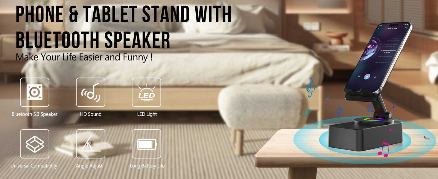 Cell Phone Stand with Wireless Bluetooth Speaker