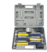 TEXALAN 7 PC Auto Body Fender Repair Tool Hammer &amp; Dolly Set Dent Bender Fiberglass handle plasti...