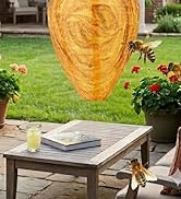 GWHOLE 2 Pack Hanging Fake Wasp Nest Fake Hornets Yellow Jackets Nest Decoys for Garden Outdoor