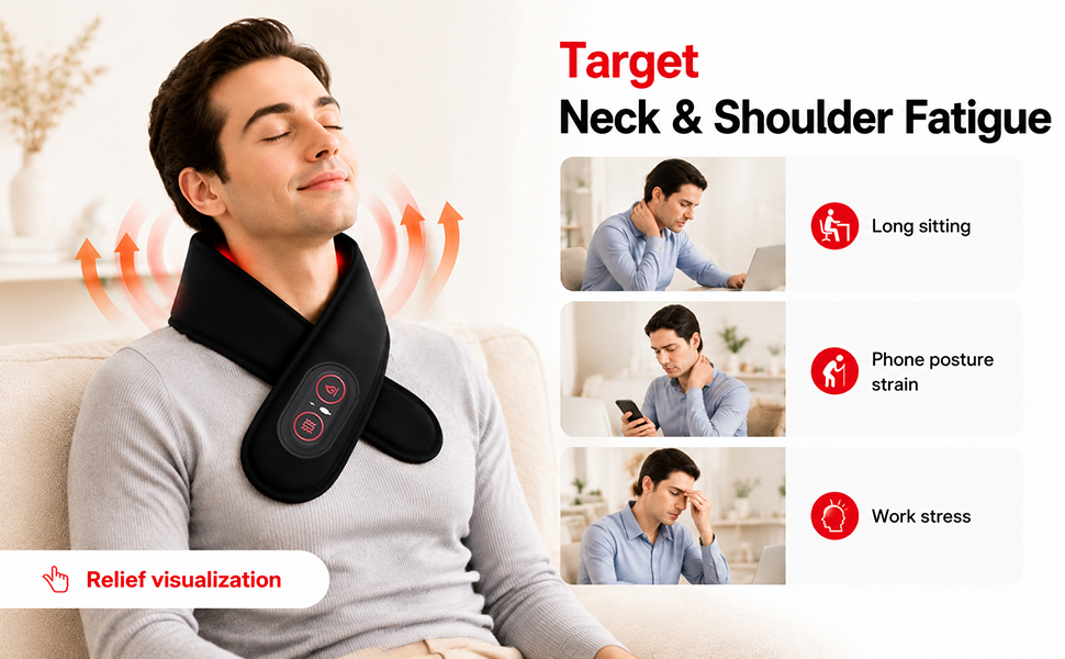 cordless neck massager red light infrared heat vibration rechargeable heated wrap
