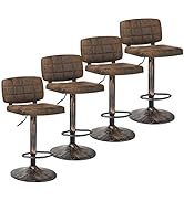 COSTWAY Set of 4 Barstools, Vintage Bar Stools with Adjustable Height, Swivel, Backrest and Footr...