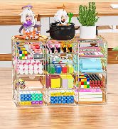 Makeup Organizer with 19 Drawers, 4 Pack Desk Organizers and Accessories, Clear Office Desk Acces...