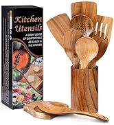 Unokit Cooking Utensils Set for Kitchen - 8 Piece Nonstick Natural Teak Wooden Spoons for Cooking...