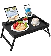 Asuthzon Bed Tray Table with Foldable Legs, Breakfast Food Trays for Eating on Couch with Media S...